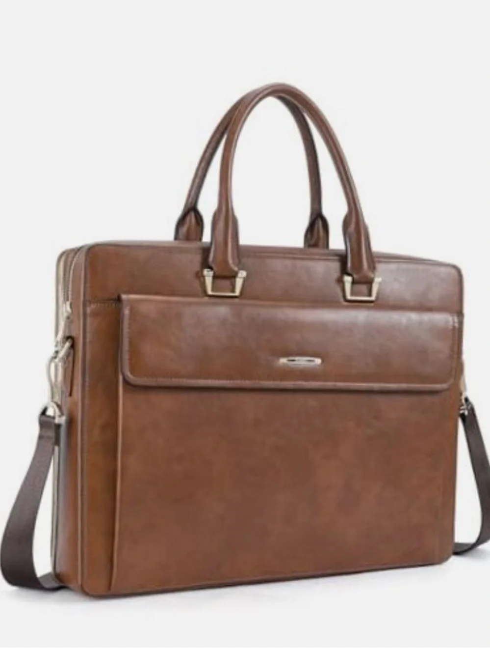 Cluci Briefcase Oil Wax Leather Business 15.6 Inch Laptop Vintage Brown